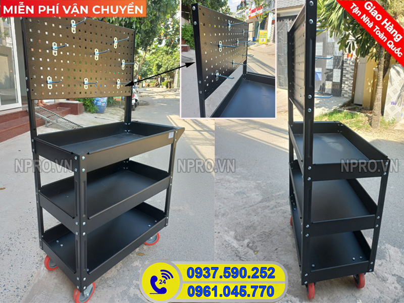 Xe đẩy 3 ngăn đựng dụng cụ thiết bị đồ nghề sửa chữa  Tu-dung-do-nghe-3-ngan-co-bang-treo-dung-cu