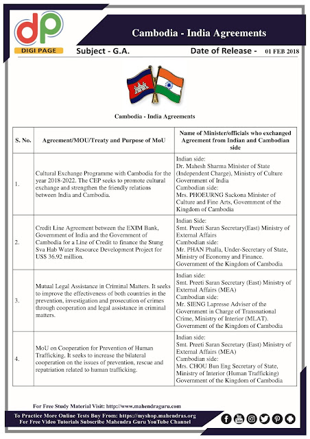 DP | Syndicate Bank PO Special : Cambodia - India Agreements | 01 - 02 - 18