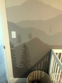 nursery mural, neutral nursery mural, tree nursery mural, birch tree mural, mountain nursery mural, grey nursery mural, grey nursery, portland muralist, portland nursery mural