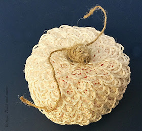 Vintage, Paint and more... dollar store pumpkin made into a lacy vintage pumpkin by gluing buttonhole trim around it and wrapping the stem with twine