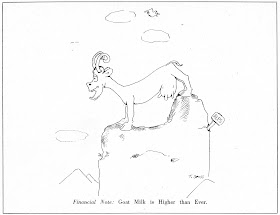 a cartoon of a goat perched on a rock, captioned "Financial News: Goat Milk is Higher than Ever."