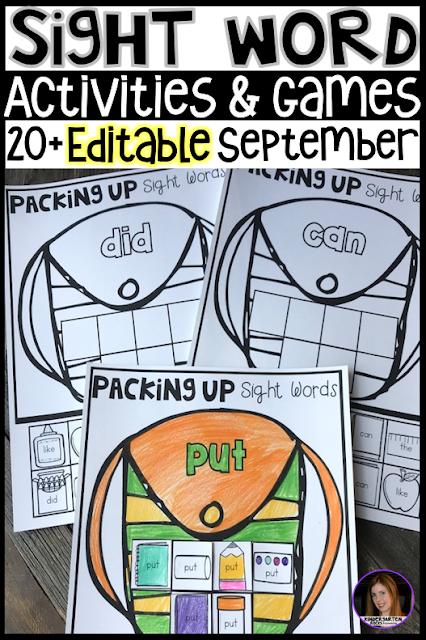 Are you looking for Back to School themed sight word activities that you can change to meet the needs of your kindergarten and/or first grade children?   Then, you will love Editable Sight Words Printables, Activities and Games for September.  Type in 20 sight words on one list and they will spread throughout all of the activities. 