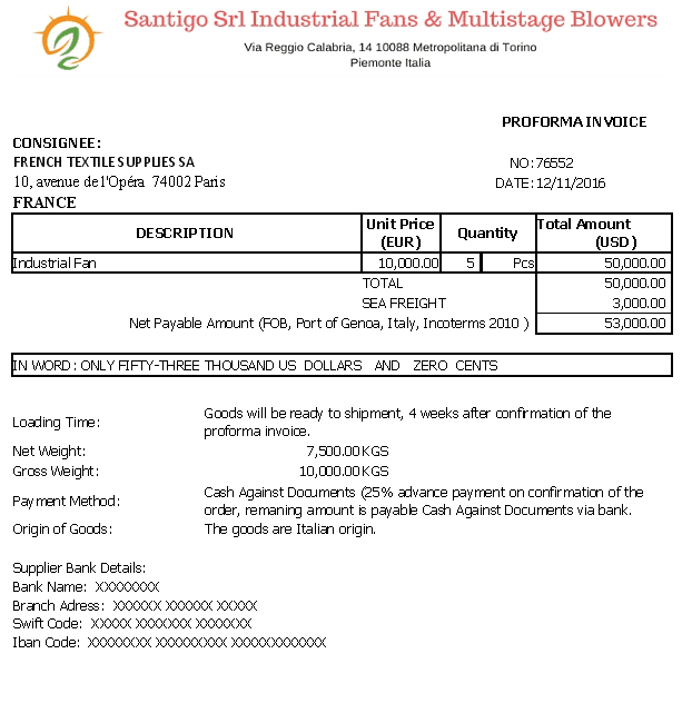 Export Proforma Invoice Templates In