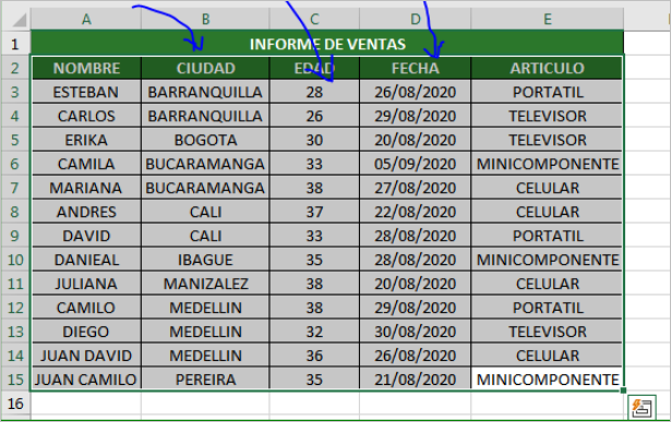 tabla en excel