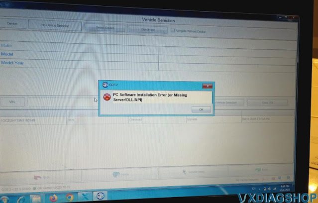 VXDIAG GM GDS2 PC Software Installation Error