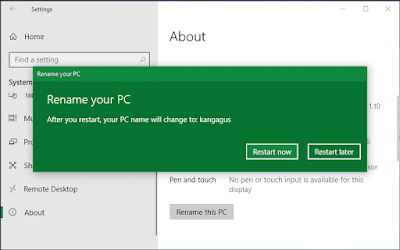 Contoh gambar ilustrasi Restart now di windows 10