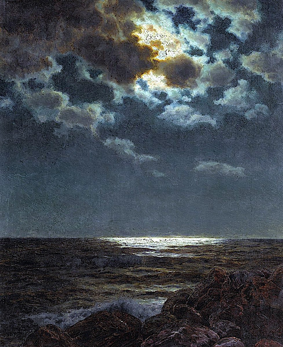 an Ivan Fedorovich painting of a coastal moon at night