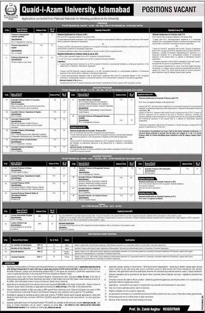 quaid-e-azam-university-islamabad-jobs-2020-apply-online-application-form