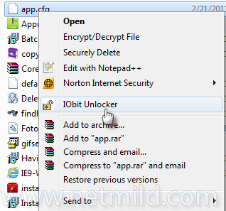 Unlocker menu Unlock File yang digunakan oleh Program dengan IObit Unlocker