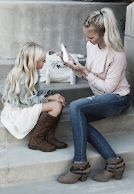 mommy and me fall style booties boots denim jeans blonde platinum ideas outfit