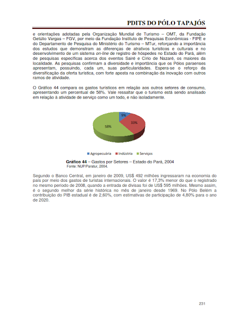 DIAGNÓSTICO DA ÁREA E DAS ATIVIDADES TURÍSTICAS DO PÓLO TAPAJÓS - NOVEMBRO 2010 - PARTE II – PARÁ – BRASIL