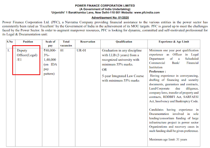 Deputy Officer (Legal) - Power Finance Corporation Ltd. , New Delhi - last date March 06, 2020