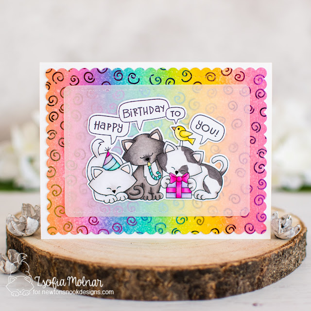 Kitty Trio Birthday Card by Zsofia Molnar | Newton's Birthday Trio Stamp Set and Frames & Flags Die Set by Newton's Nook Designs #newtonsnook