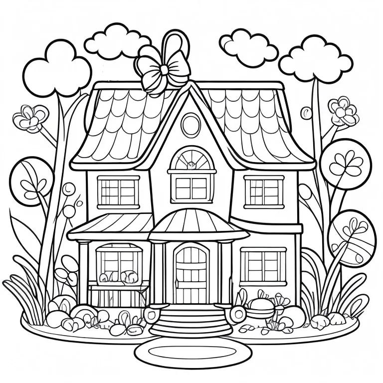 Desenho infantil de casinha da Minnie para imprimir e colorir, Artes para escolinha