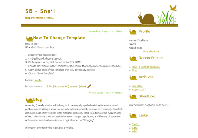Cute Snail - Simple Blogger Template
