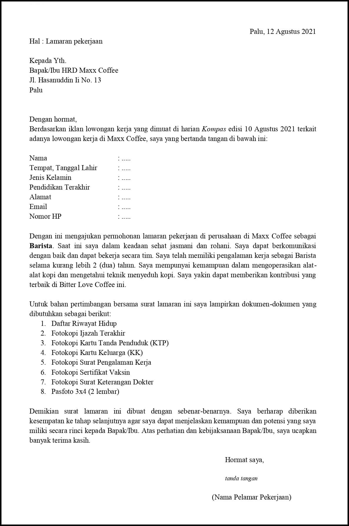 Contoh Application Letter Lulusan SMA Yang Sudah Berpengalaman Berdasarkan Informasi Dari Media Cetak