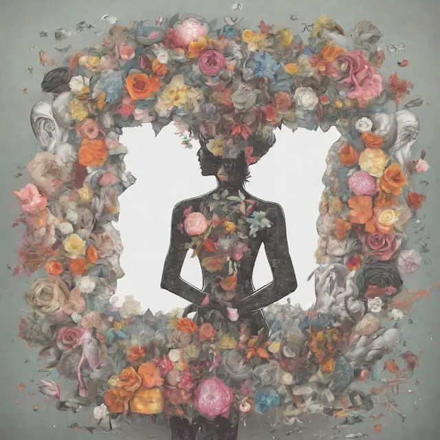 Mujer con flores como adorno, silueta de mujer