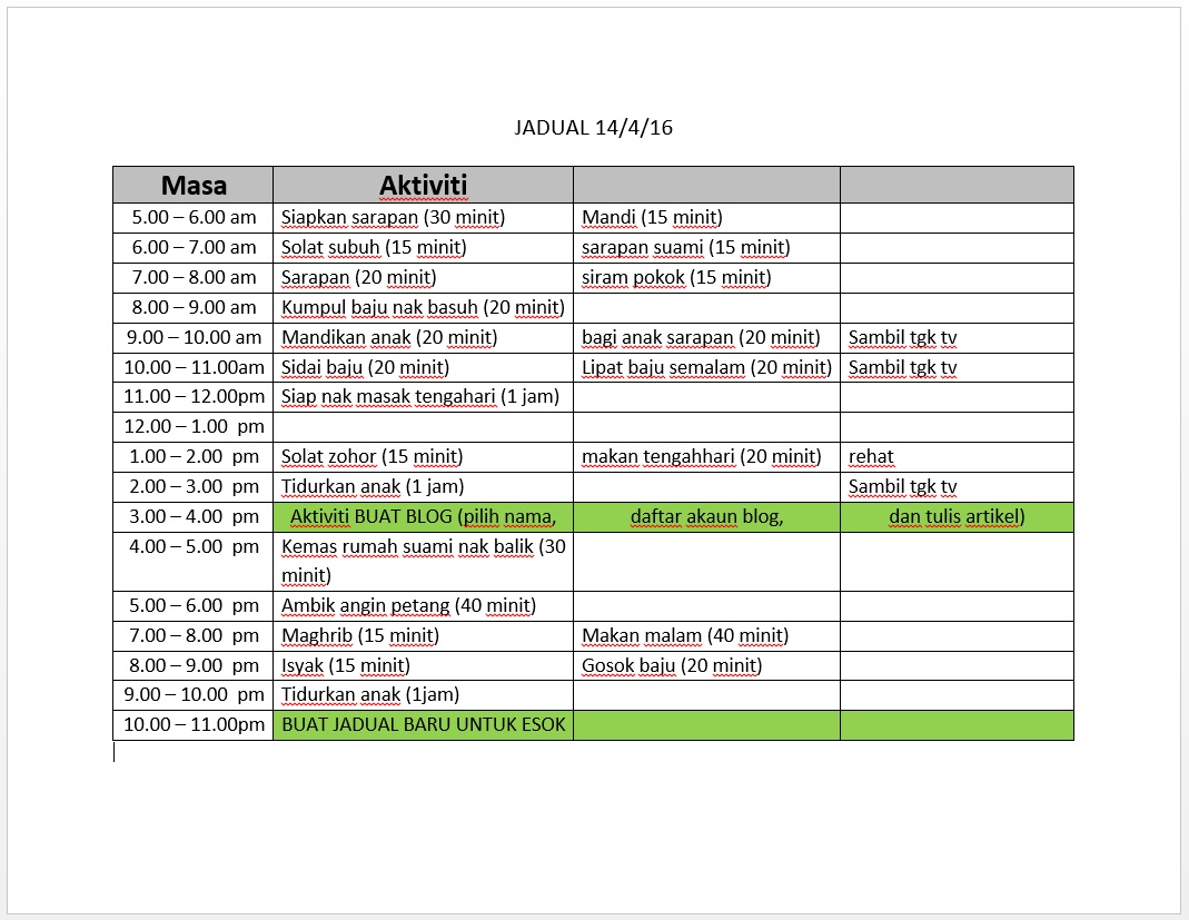 Urus Masa Dengan Jadual Kerja Harian To Do List RINA ZUL