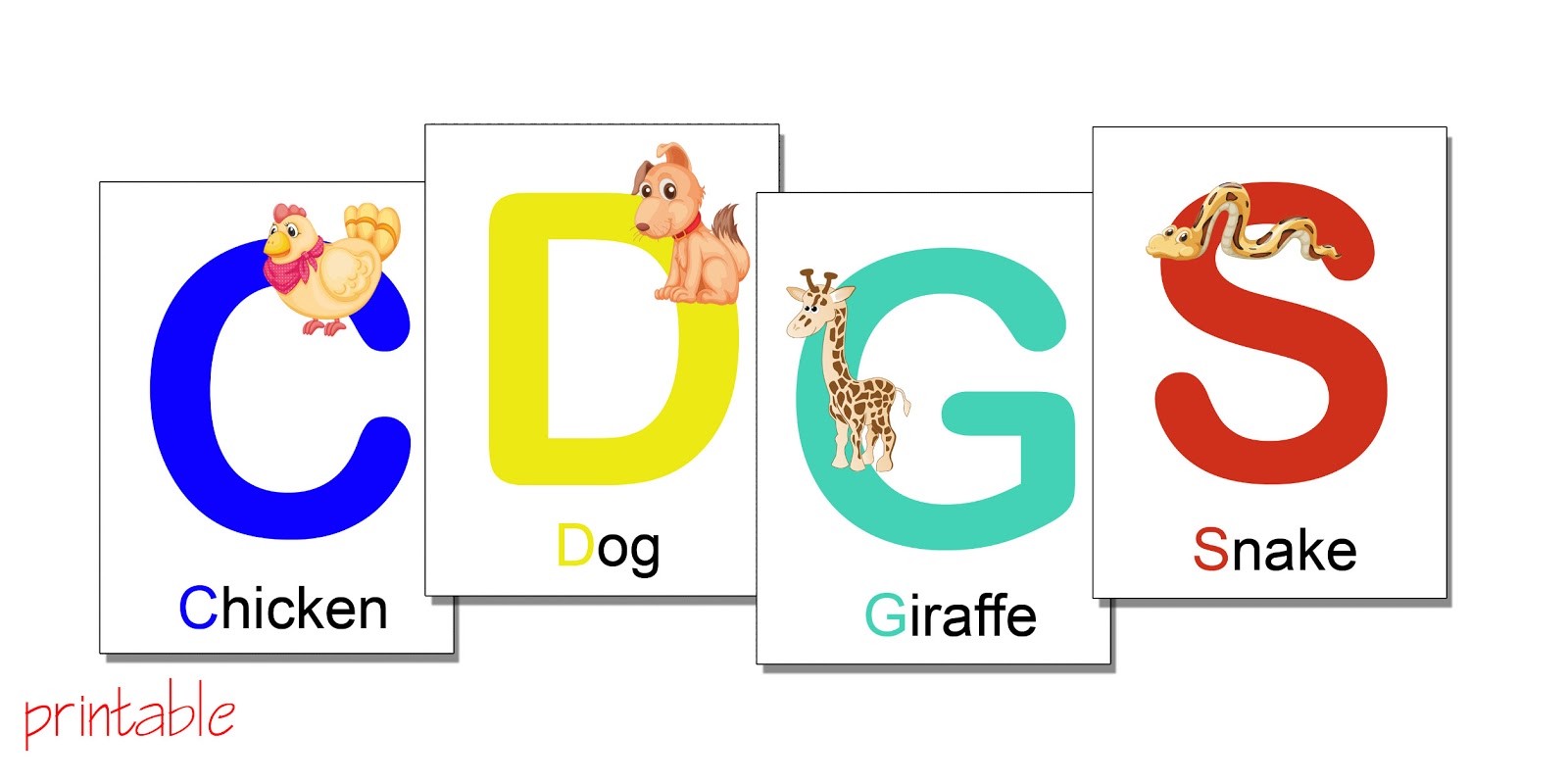 printables: alphabet flash cards with animals - printable PDF