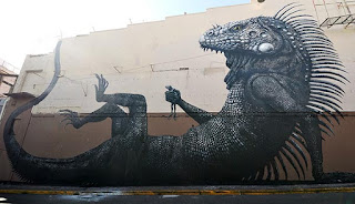 Graffiti urban street art lizard theme by Roa