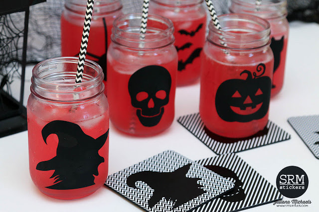 Halloween Mason Jars and Coasters by Juliana Michaels featuring SRM Stickers Adhesive Vinyl 