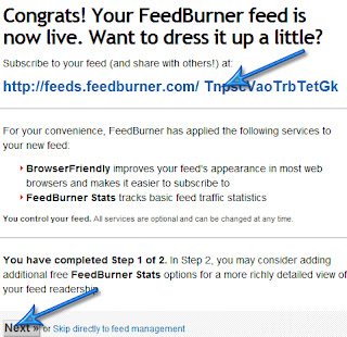 final steps of creating feedburner