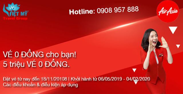 Siêu khuyến mãi Air Asia mở bán vé 0 đồng