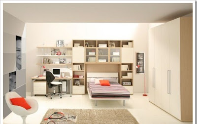 Modern teen room furniture design with stylish bed,cabinets,desk and stylish chair