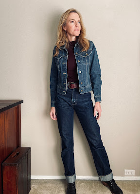 Woman wearing a denim outfit