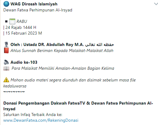 Audio ke-103 Para Malaikat Memiliki Amalan-Amalan Bagian Kelima - Aqidah Ahlussunnah Waljama’ah