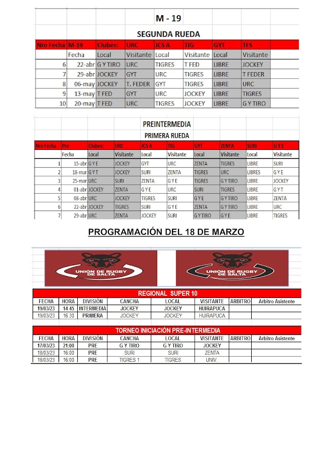 Boletín Oficial de la Unión de Rugby de Salta.