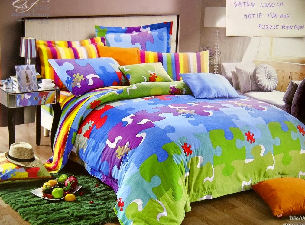 Sprei Jepang Motif Puzzle Biru