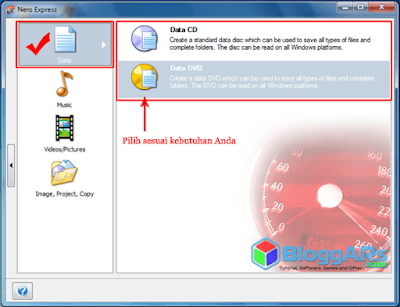 Pilih Burning Data CD atau DVD 