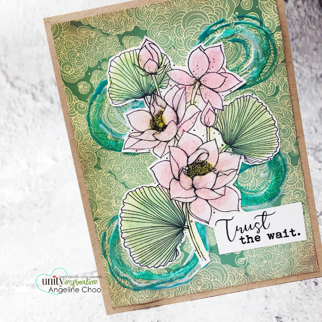 ScrappyScrappy: March Floral Frenzy Unity Stamp release - Like a Lotus #scrappyscrappy #unitystampco #cardmaking #card #papercraft #handmadecard #youtube #quicktipvideo #likealotus #trustthewait #lotusstamp #floralstamp #nuvodrops #nuvoglitterdrop #lotusflower