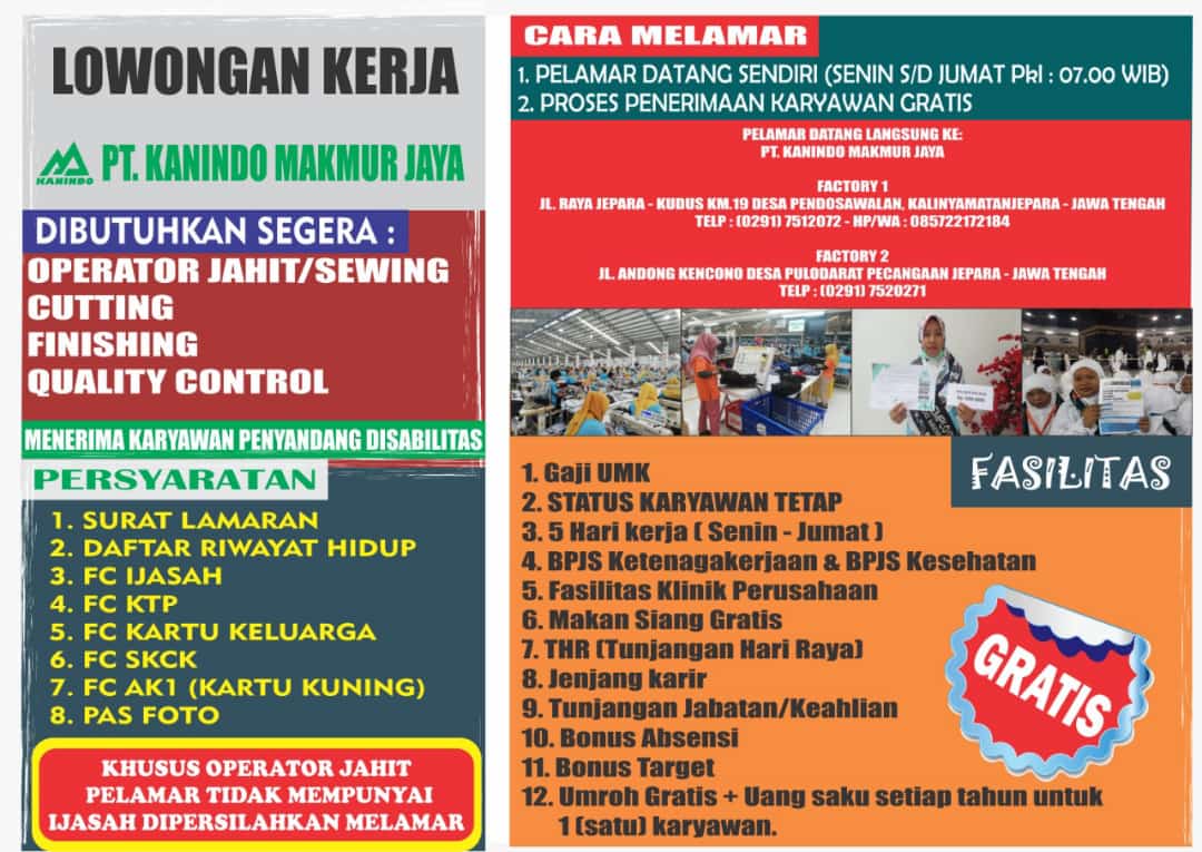 Lowongan Kerja Di Pt Kanindo Makmur Jaya Jepara Terbit Februari 2020 Lowongan Kerja Jepara Dan Sekitarnya 2020 Terbaru