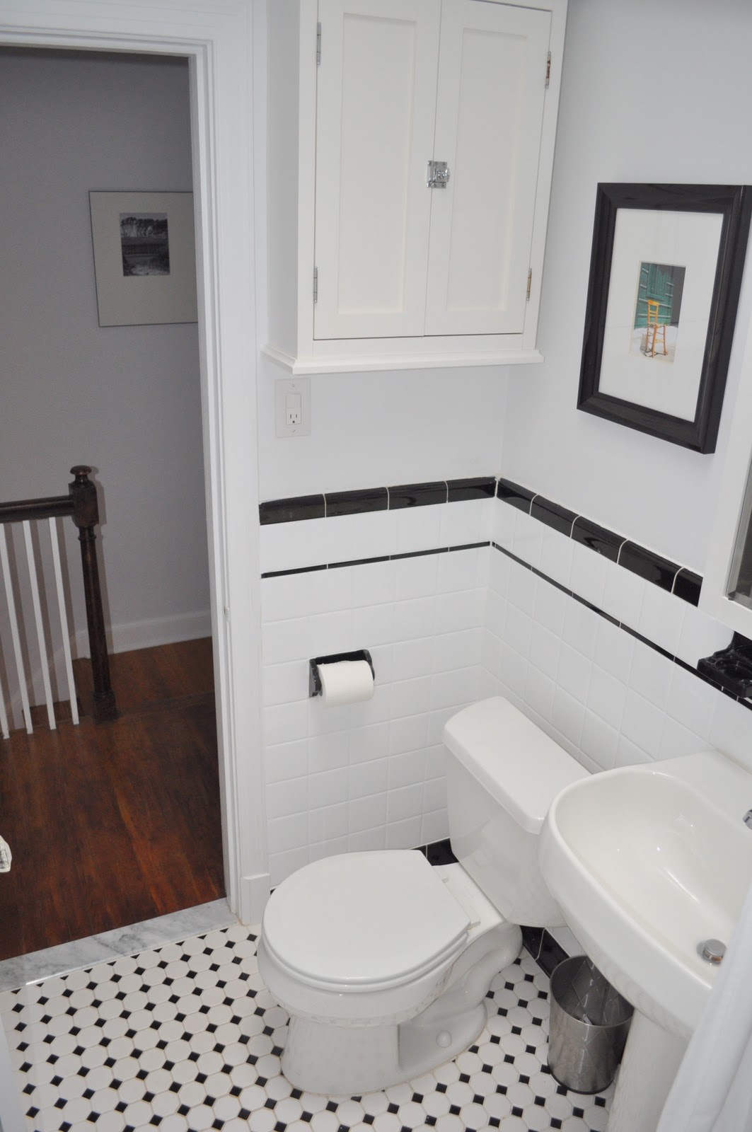 cottage style bathroom original bathroom with my fave black/white subway tile.