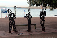 Two-dimensional silhouette statue of Jamie Clark, 2012 Olympic Torch holder; Dame Vera Lynn who sang There'll be Bluebirds over the White Cliffs of Dover in World War Two; Ian Fleming, author of 007 James Bond novels who lived at St Margaret's-at-Cliffe. Marine Parade.