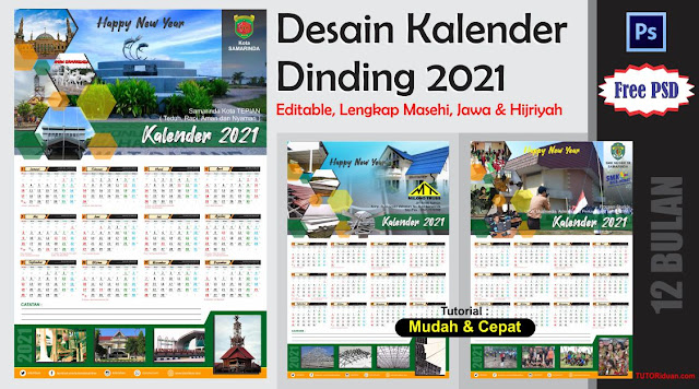 Desain Kalender Dinding 2021 12 Bulan PSD