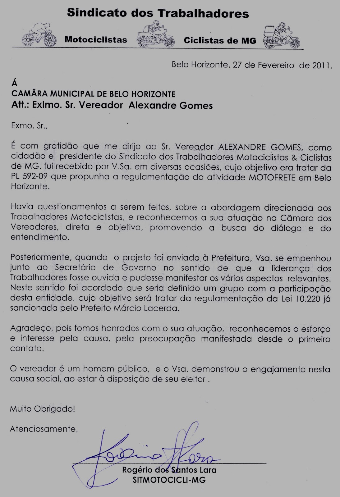 Médico e Vereador Alexandre Gomes: Carta de Agradecimento 