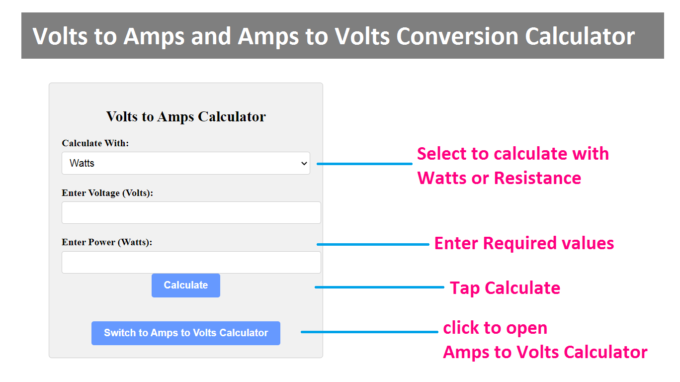 Volts to Amps and Amps to Volts Conversion Calculator