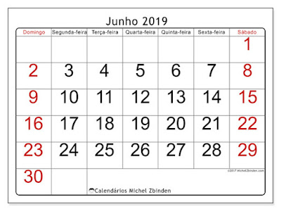 Calendário junho/2019