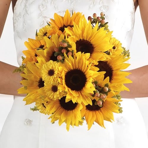 Sunflower wedding bouquet with seeded eucalyptus