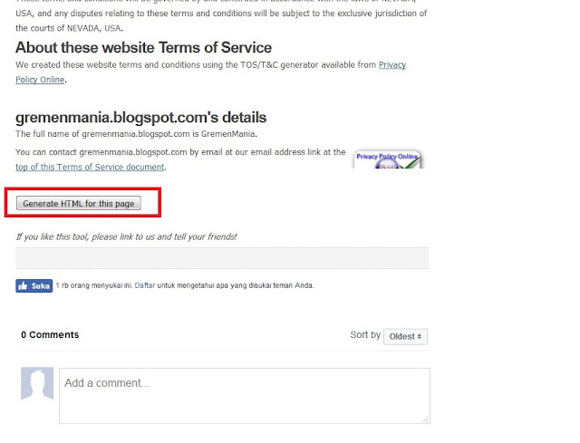 Atau jika Sobat pengen copy versi HTML nya. Sobat geser kebawah kemudian klik Generate HTML For This Page.