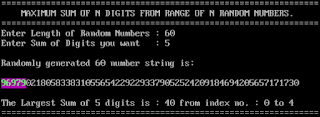 Maximum possible sum of N digits from range of N Random numbers in Turbo C++.