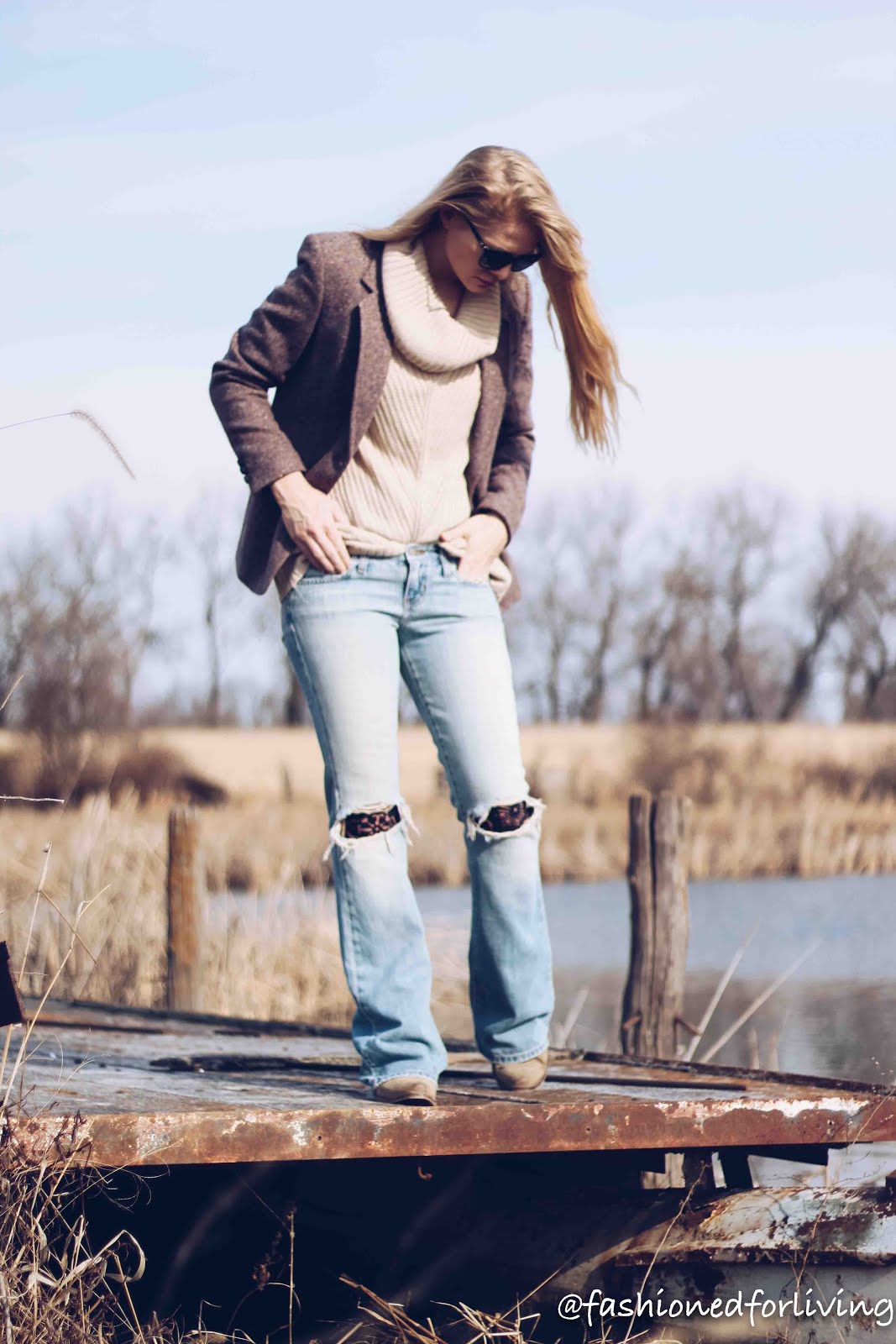 Fashioned For Living: ripped flare jeans with cowboy boots