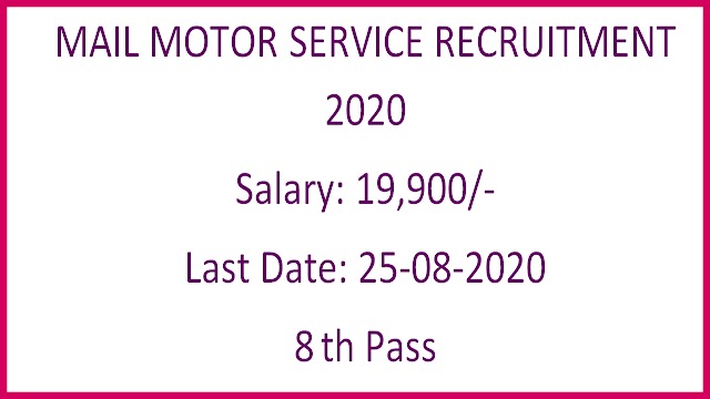 MAIL MOTOR SERVICE POST OFFICE RECRUITMENT 2020