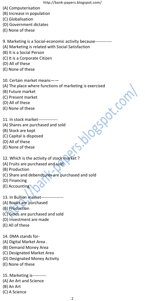 marketing aptitude for bank exams