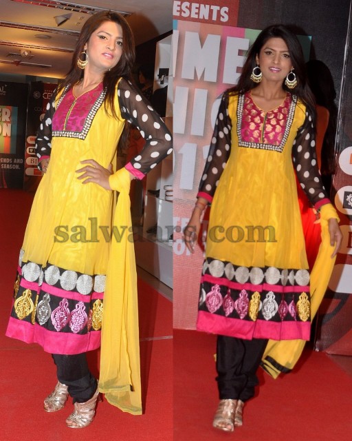 Yellow and Black Fancy Silk Salwar