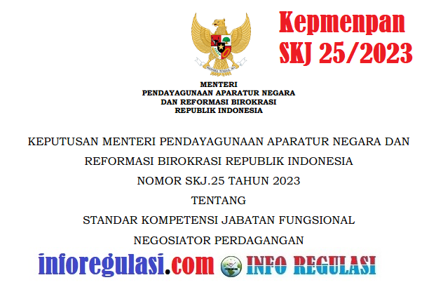 Keputusan Menteri PANRB atau Kepmenpan RB Nomor SKJ.25 Tahun 2023 Tentang Standar Kompetensi Jabatan Fungsional Negosiator Perdagangan