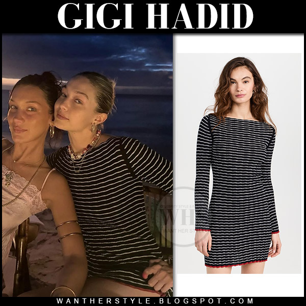 Gigi Hadid in black striped mini dress